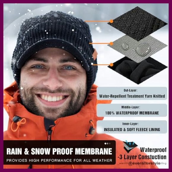Merino Wool Fleece Lined Beanie Waterproof Winter Hat Unisex Classic main image 6